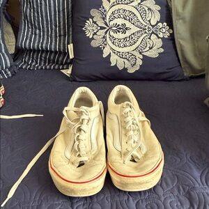 Vans Cream Sneakers with Red Trim